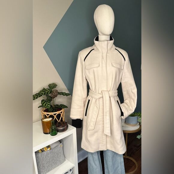 Vince Camuto Single Breasted Wool Belted Zip Front Funnel Neck Walker Coat - M - Picture 1 of 13